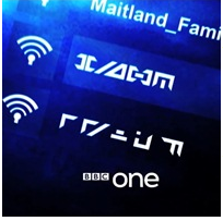 “If you see a strange unlocked Wi-Fi icon, don’t click it!!” (image from www.threeifbyspace.net)]